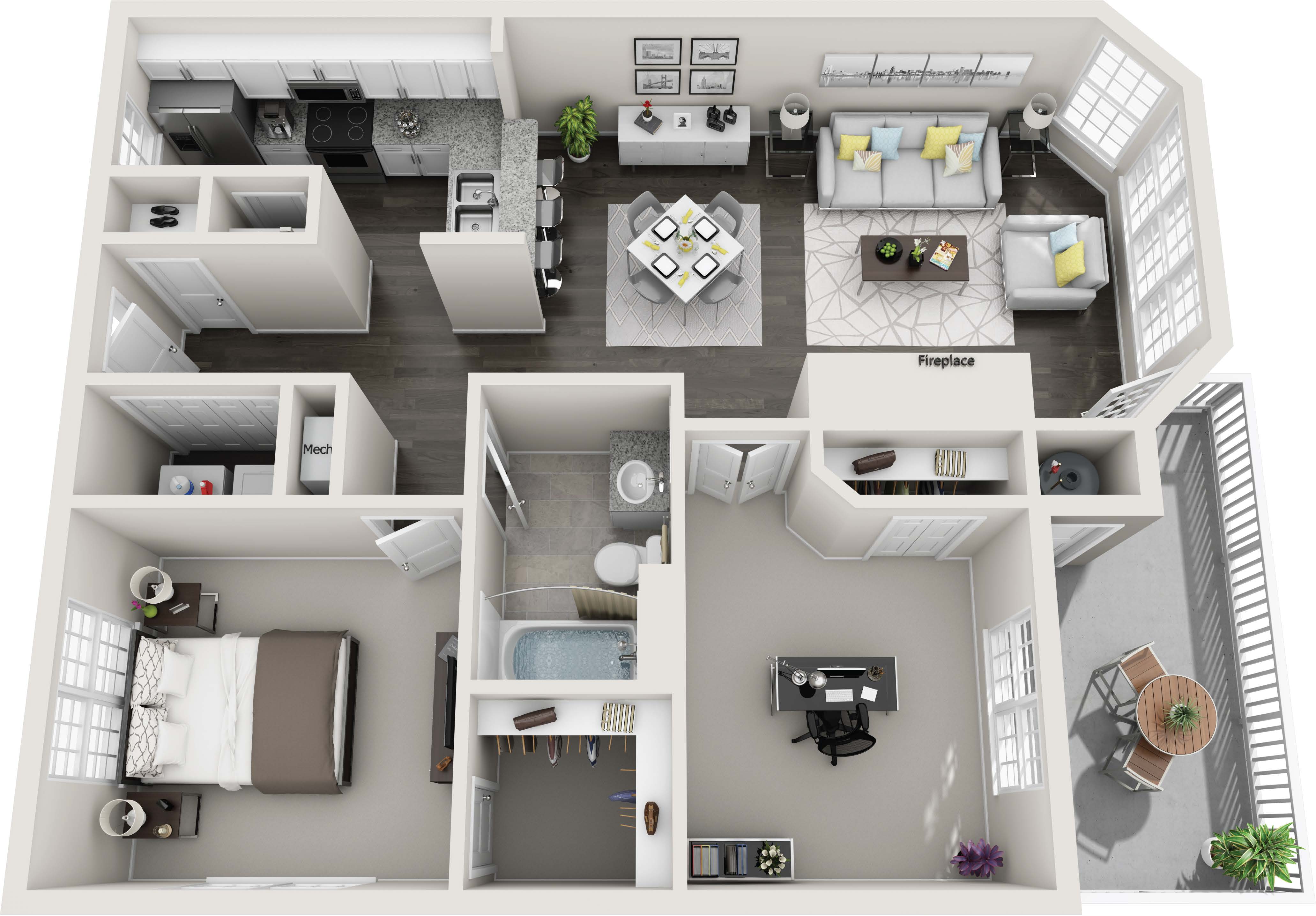 Floor plan layout diagram for 1B
